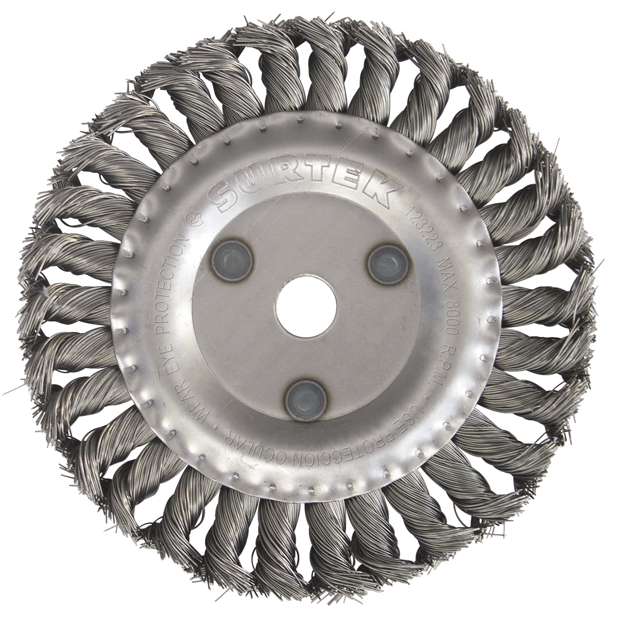 CARDA CIRCULAR TRENZADA ALAMBRE GRUESO 4" X 0.50 MM CON ROSCA 5/8" SURTEK C532