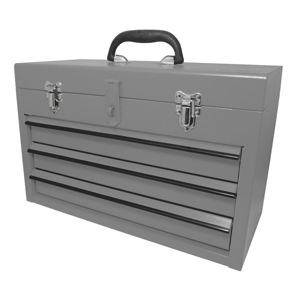 CAJA PORTAHERRAMIENTAS METÁLICA COLOR GRIS CON 3 GAVETAS 11" X 18" X 9" SURTEK CM3G