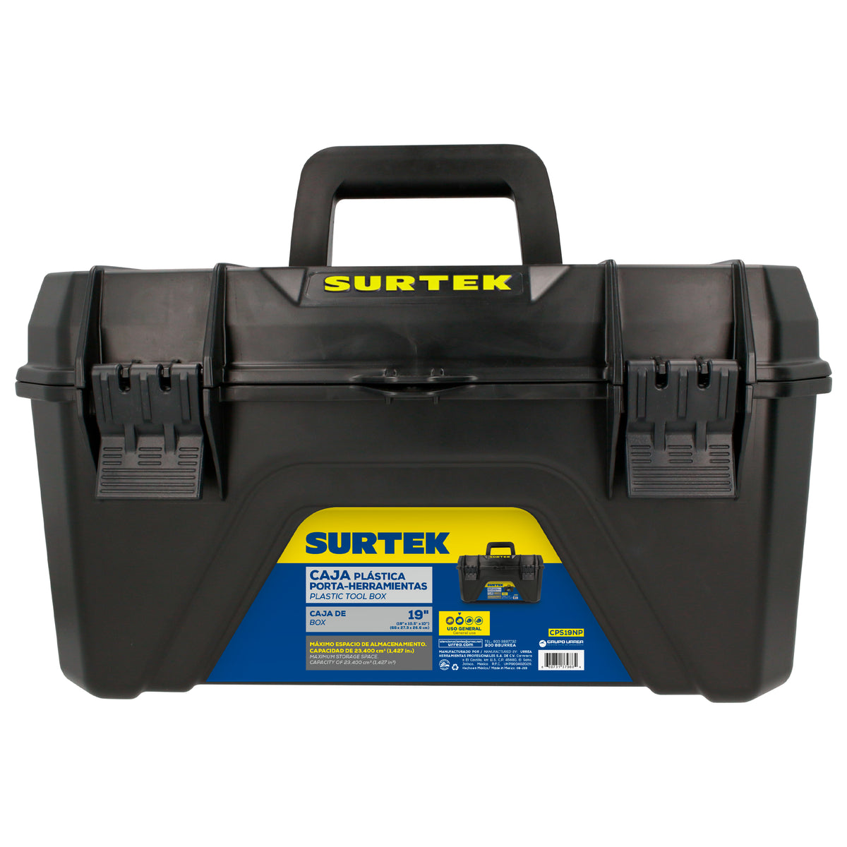 CAJA PORTAHERRAMIENTAS PLÁSTICA COLOR NEGRO CON BROCHES PLÁSTICOS 19" SURTEK CPS19NP