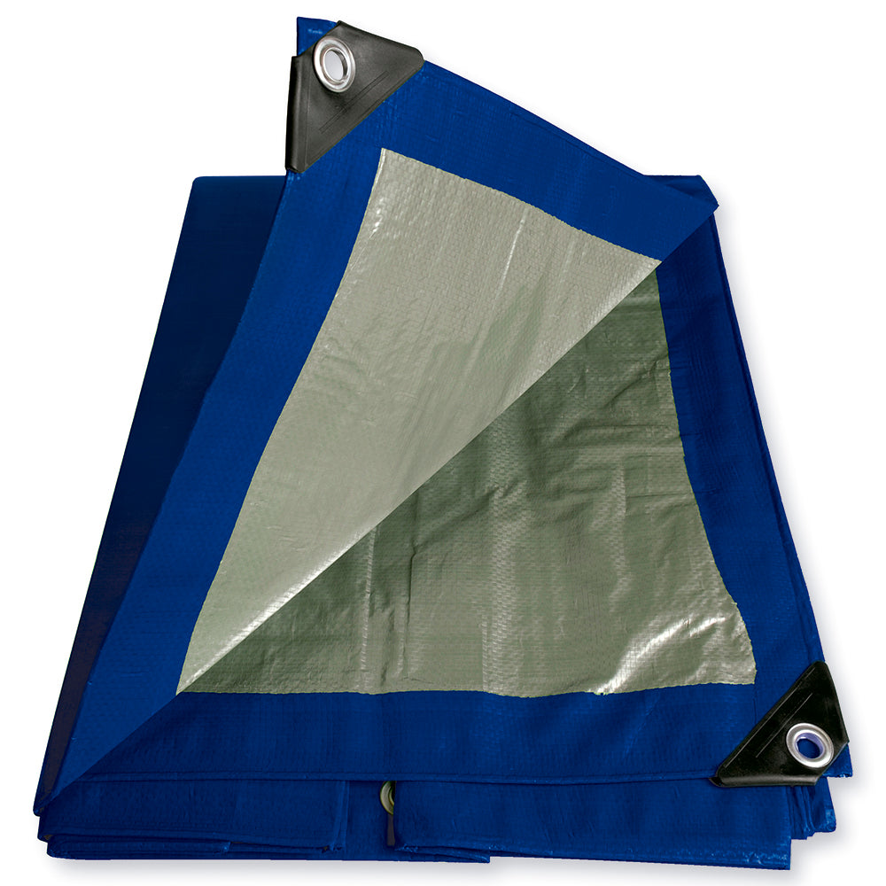 LONA DE POLIETILENO COLOR AZUL CON FONDO PLATA, 3.04 X 3.65 M FOY