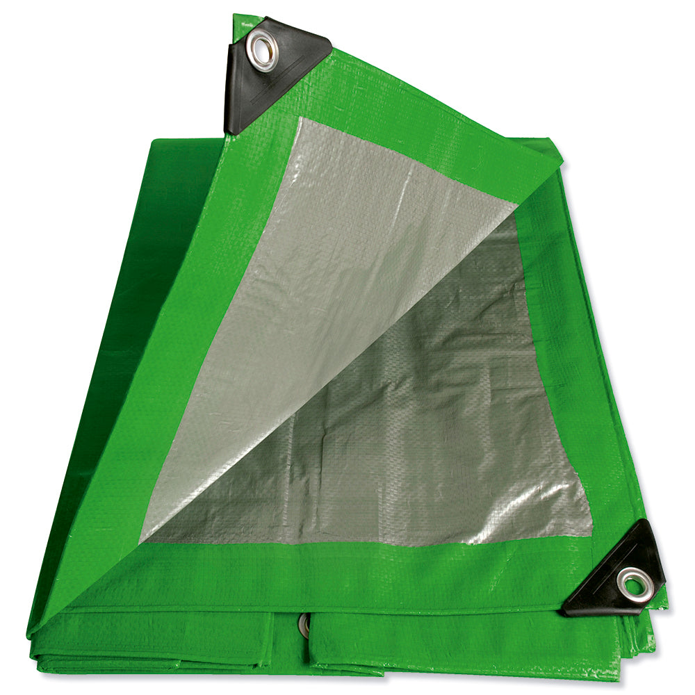 LONA DE POLIETILENO COLOR VERDE CON FONDO PLATA, 6.09 X 9.14 M FOY