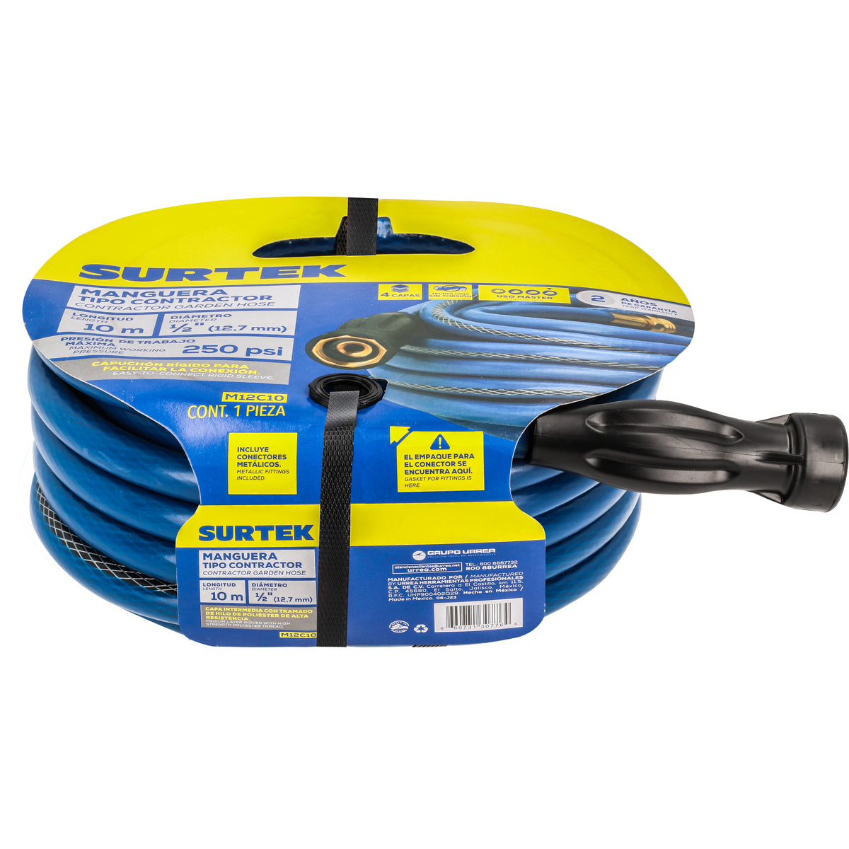 MANGUERA PARA JARDÍN CONTRACTOR CON CONECTOR METÁLICO 1/2", 10 M SURTEK