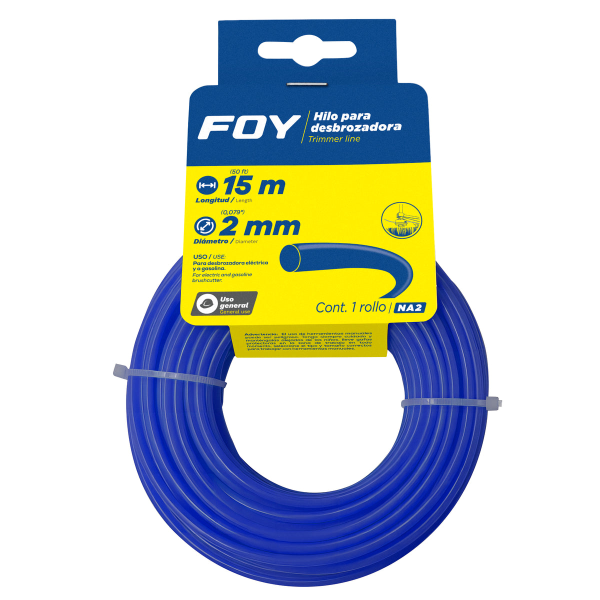 NAILON REDONDO PARA DESBROZADORA EN TARJETA, 2 MM X 15 M FOY