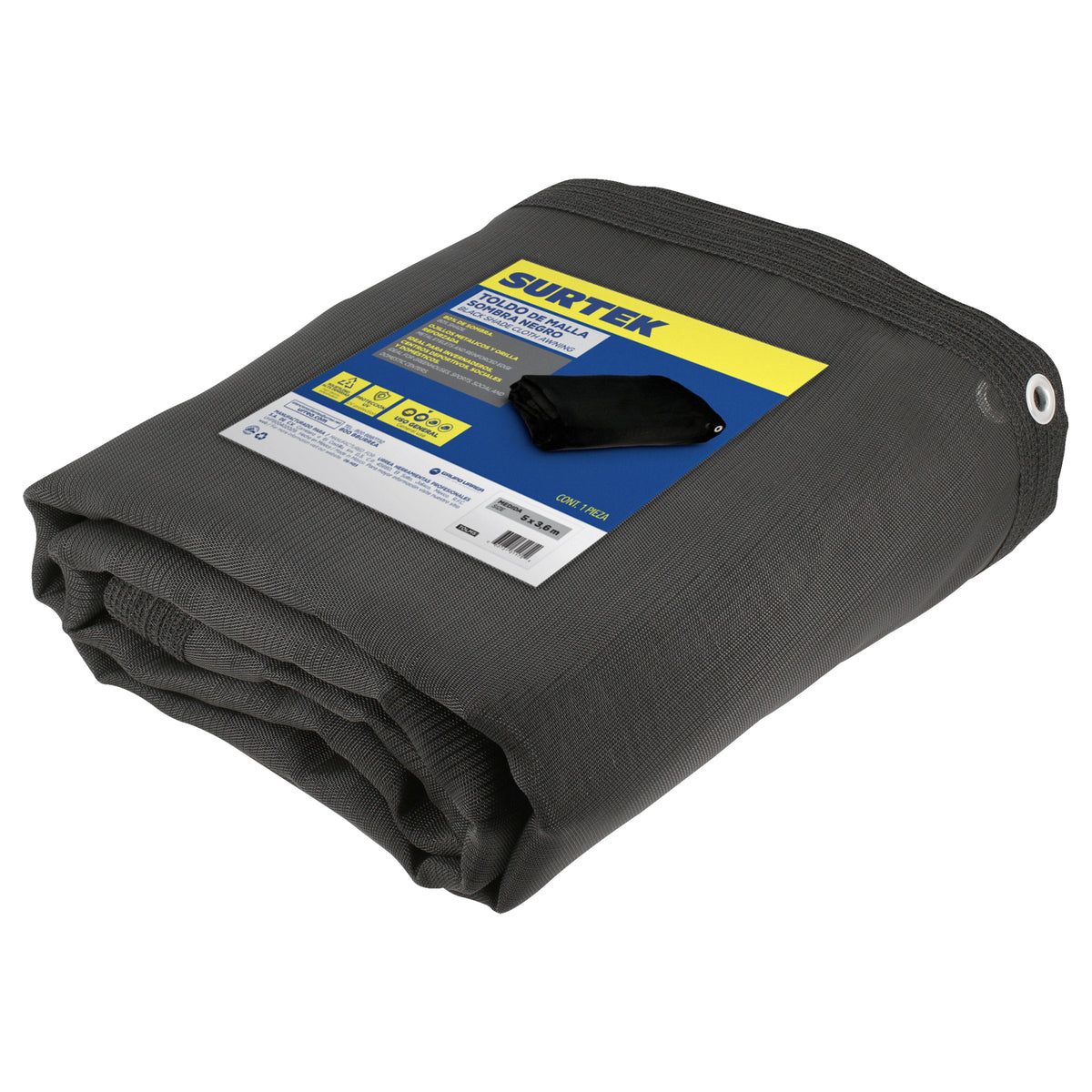 TOLDO DE MALLA SOMBRA COLOR NEGRO 5 M X 3.60 M SURTEK TOLM5