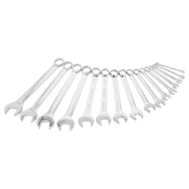 JUEGO DE LLAVES COMBINADAS PULIDO ESPEJO MÉTRICAS, 12 PUNTAS, 16 PIEZAS EN RACK SURTEK 1051MR - URREA SHOP