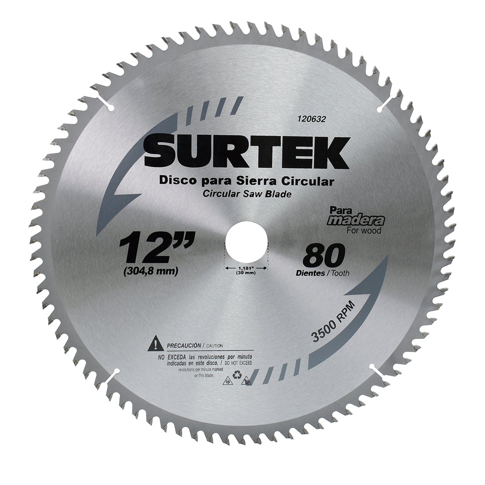 DISCO PARA SIERRA CIRCULAR PARA CORTE MADERA 80 DIENTES, 12" SURTEK