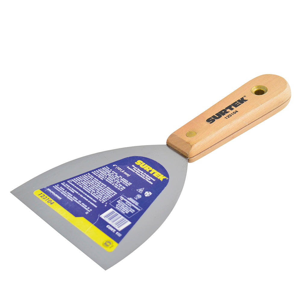 ESPÁTULA FLEXIBLE DE ACERO AL ALTA CARBÓN CON MANGO DE MADERA 4" SURTEK