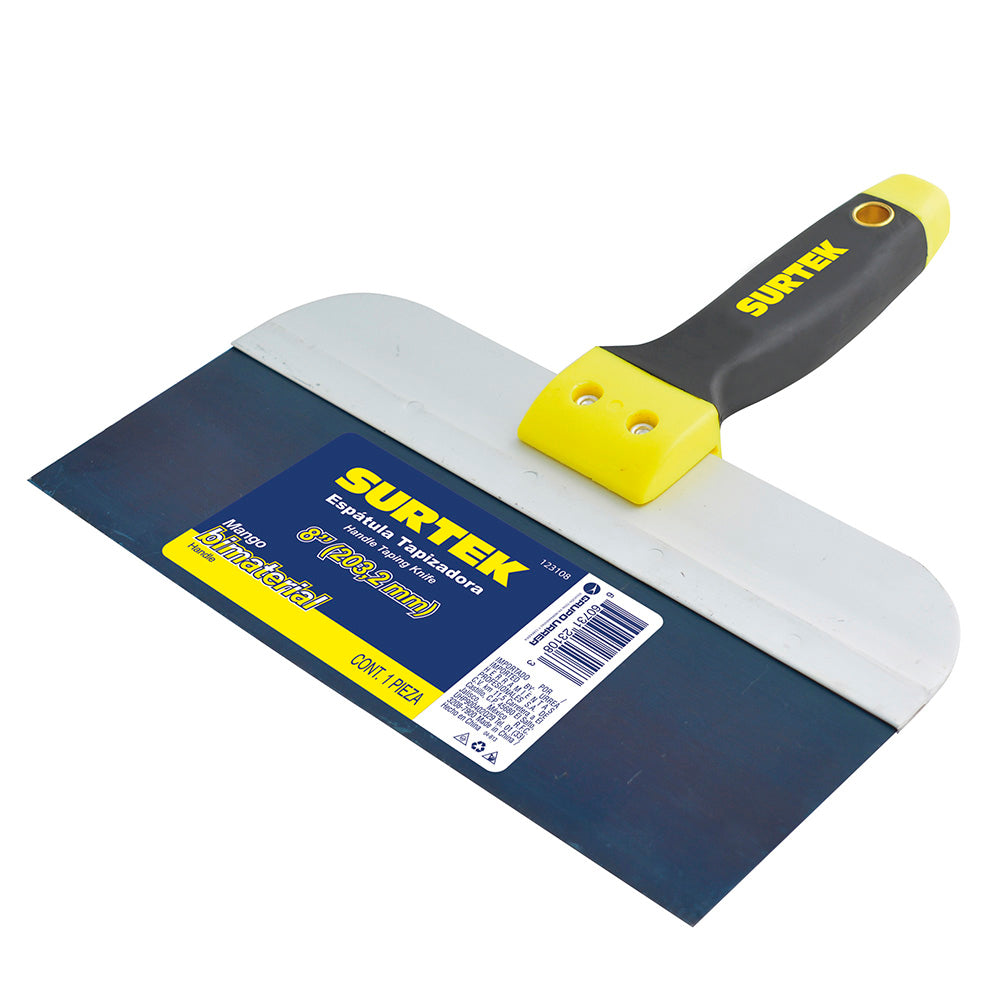 ESPÁTULA TAPIZADORA DE ACERO AL ALTA CARBÓN CON MANGO BIMATERIAL 8" SURTEK