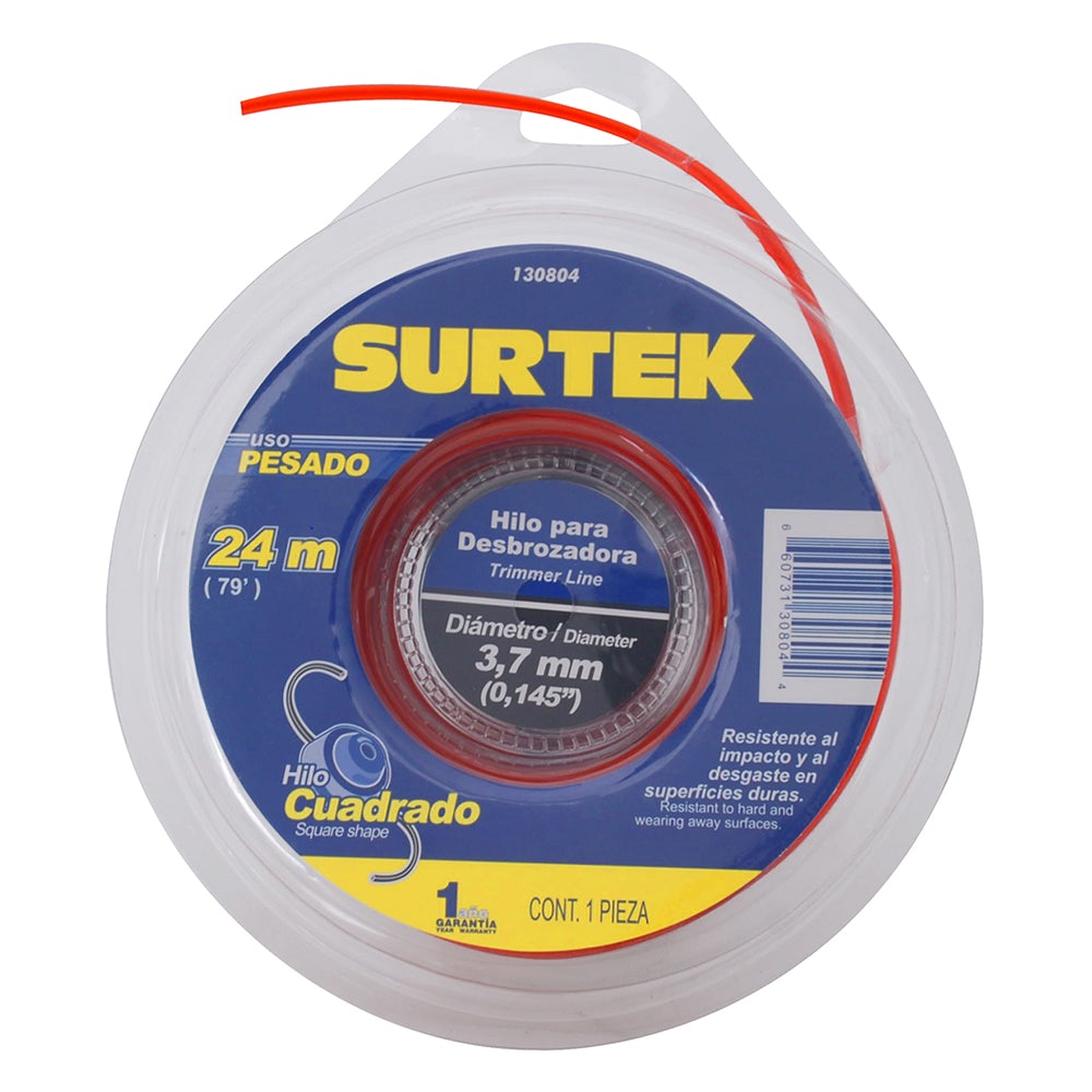 NAILON PARA DESBROZADORA CUADRADO, 3.7 MM X 24 M SURTEK