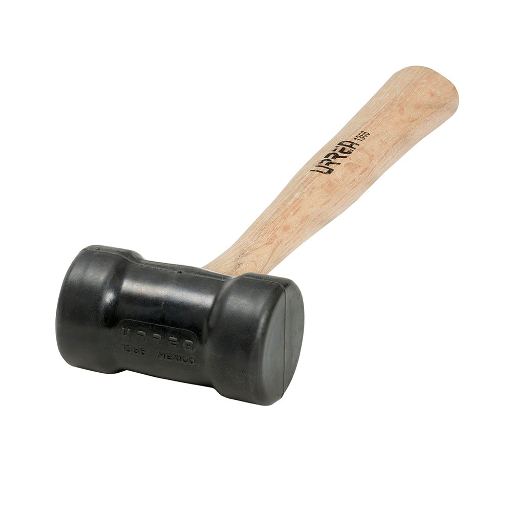 MAZO CON CABEZA DE HULE NEGRO CON MANGO DE MADERA DE ENCINO DE 12-3/8", 8 OZ URREA