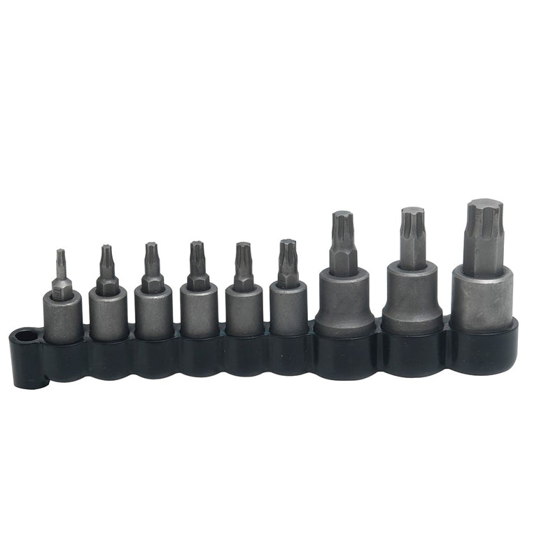 JUEGO DE 9 DADOS CON PUNTA TORX CUADRO DE 1/4" Y 3/8" URREA