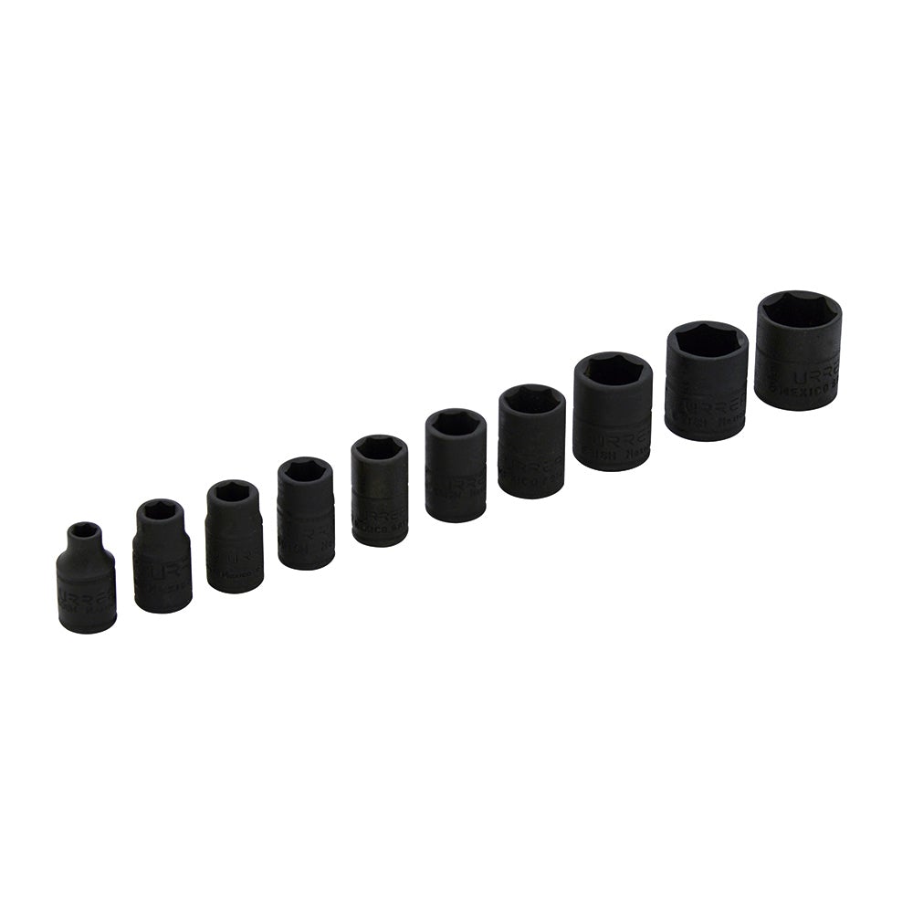 JUEGO DE 10 DADOS DE IMPACTO EN PULGADAS CUADRO DE 1/4", 6 PUNTAS URREA