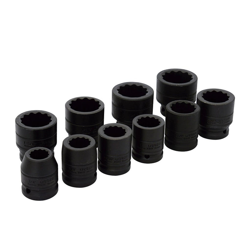 JUEGO DE 10 DADOS DE IMPACTO EN PULGADAS CUADRO DE 3/4", 12 PUNTAS URREA