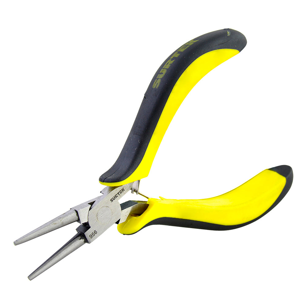 MINI PINZA CON MANGO BIMATERIAL PARA ELECTRÓNICA DE 4-3/4", PUNTA REDONDA SURTEK