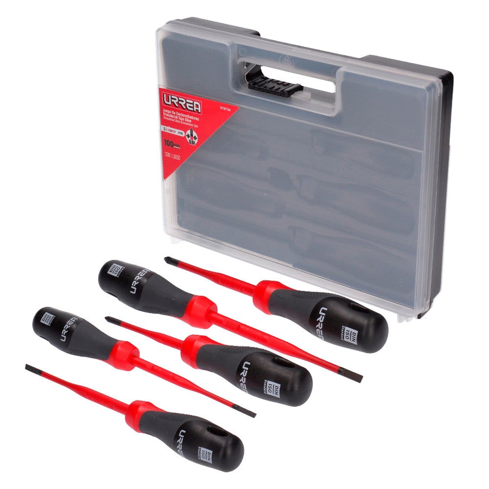JUEGO DE 5 DESTORNILLADORES CON MANGO TRIMATERIAL 1000 V, COMBINADOS BARRA SLIM URREA