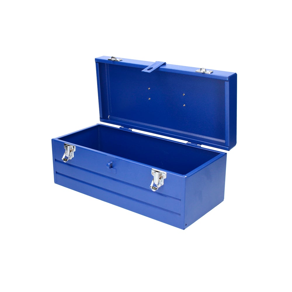 CAJA PORTAHERRAMIENTAS METÁLICA AZUL CON CHAROLA 16" X 7" X 6" FOY