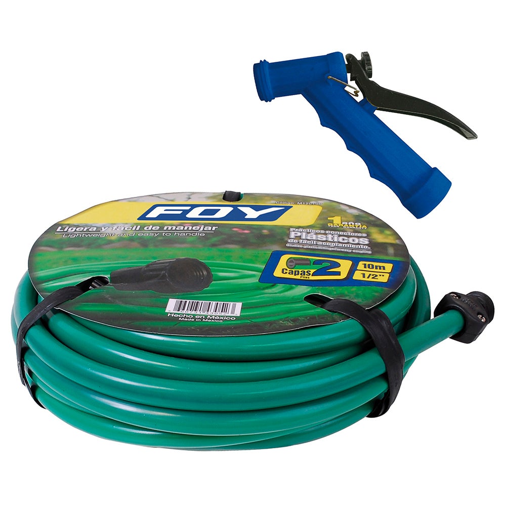 KIT DE MANGUERA PARA JARDÍN CON PISTOLA PARA RIEGO 2 CAPAS 1/2", 10 M FOY