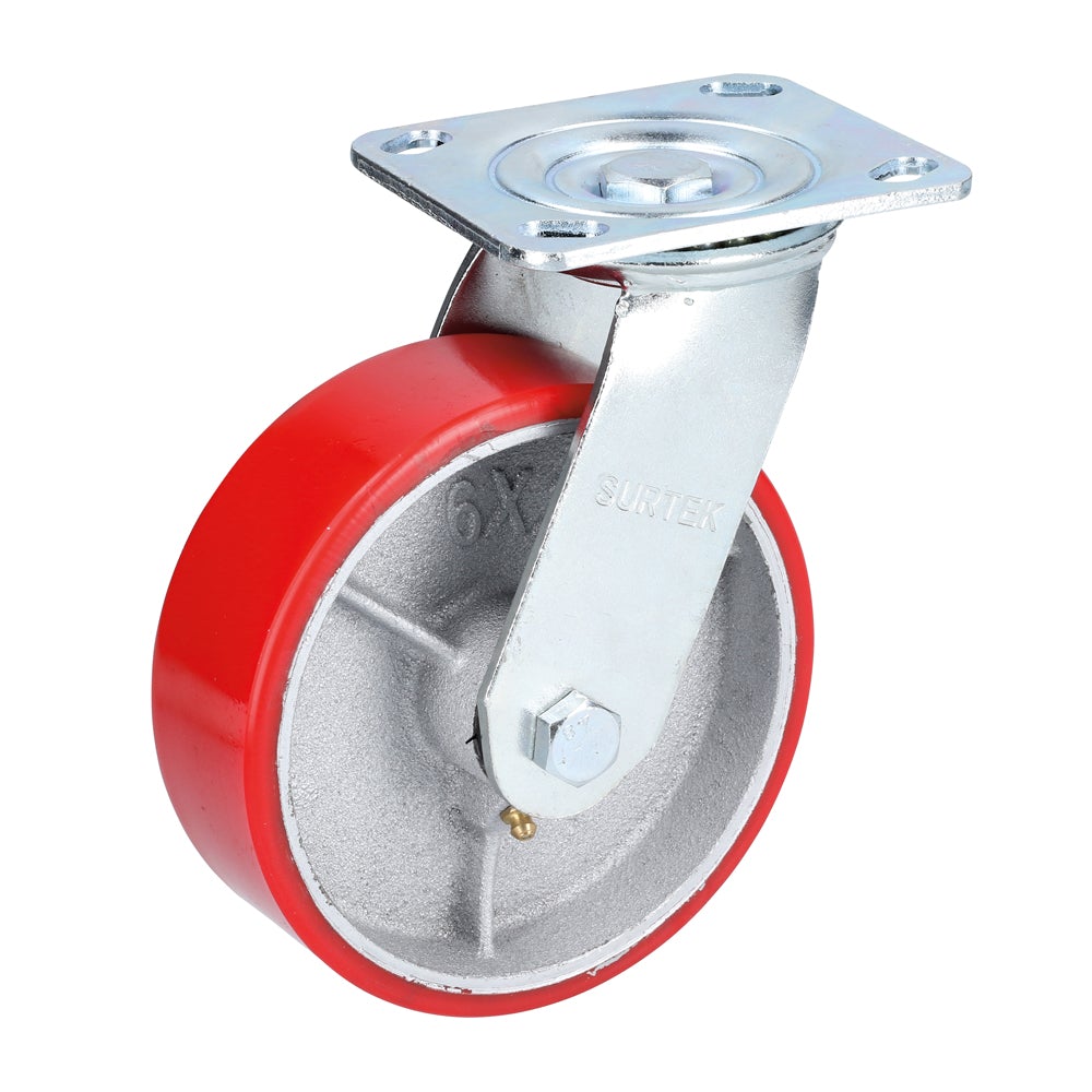 RODAJA DE FIERRO CON POLIURETANO ROJO GIRATORIA 3" SURTEK